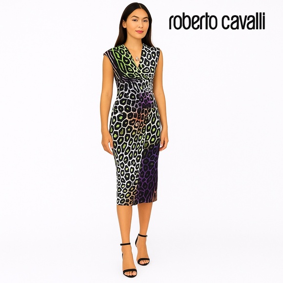 🆕🏷️ Multicolor animal print asymmetrical dress. by Roberto Cavalli - Picture 2 of 15